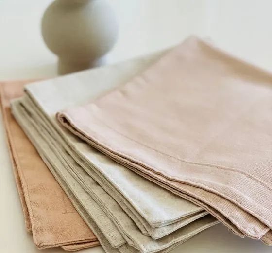 Stonewashed linen napkins, folded in a stack